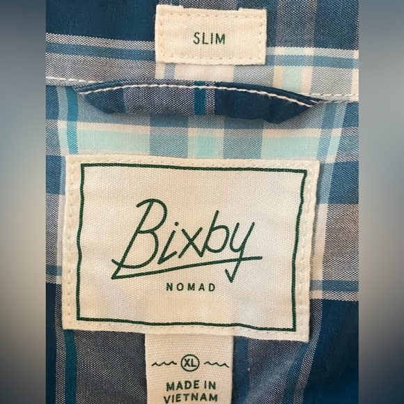 Bixby Nomad Button Up Shirt Long Sleeve Size XL Blue White Checkered EUC - Picture 3 of 5